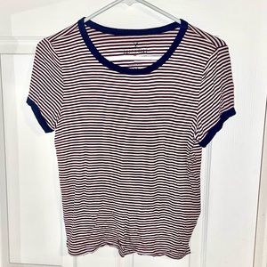 american eagle outfitters AE soft & sexy ribbed striped cream navy red t-shirt